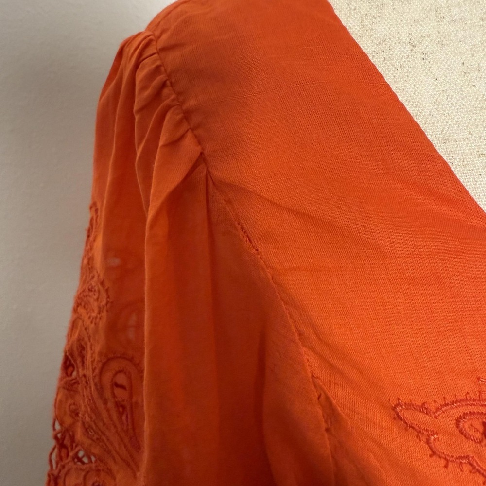 By Anthropologie Blouse Womens Small‎ Orange Embroidery Cutwork Peasant Bohemian - Picture 9 of 9